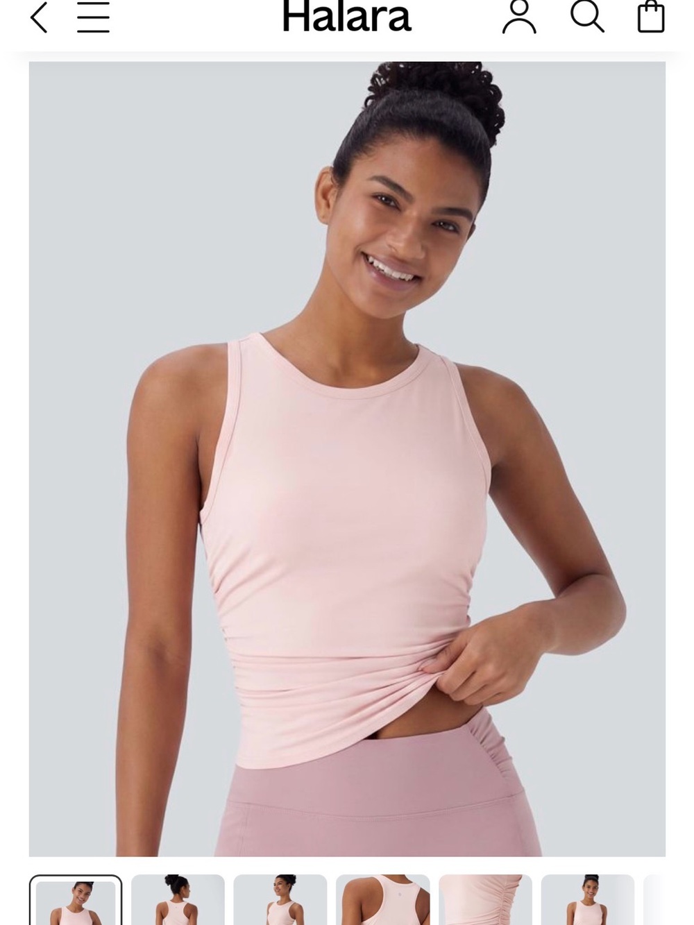 HALARA Pale Pink High-Neck Racerback Tank Top With Side Ruching